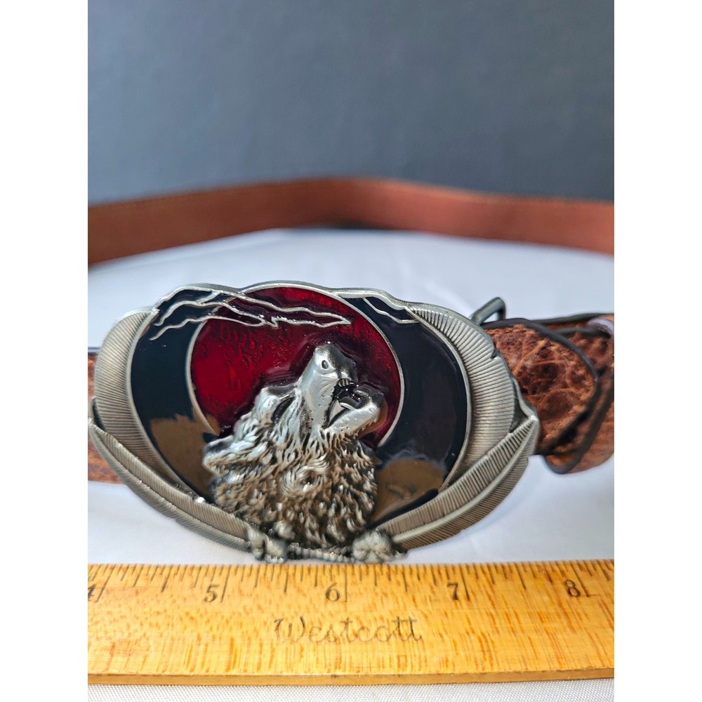 Ariat Genuine Leather Belt Howling Wolf Western Americana Buckle